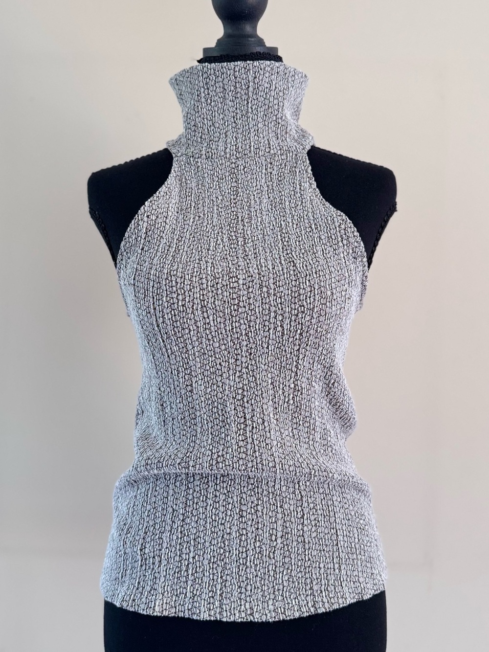 Zara Black and White Sleeveless Turtleneck Knit Top